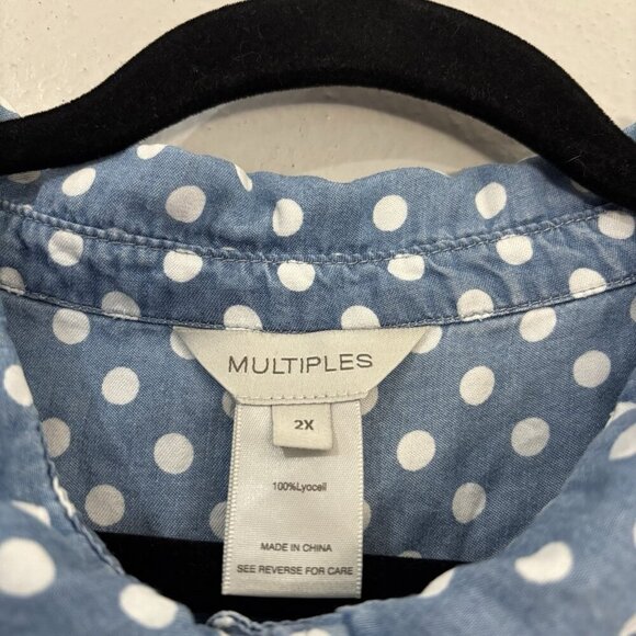 Multiples Polka Dot Chambray Shirt Size 2X Lyocell - Picture 6 of 10